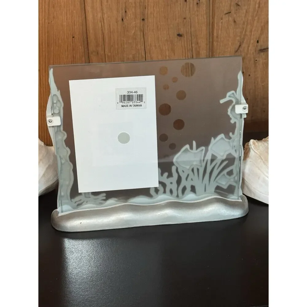 3D Ocean Beach Shells Glass Photo Frame 3.5”x5” Coastal Nautical Decor